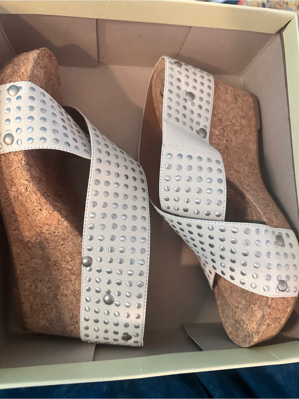 Lucky Brand Studded White Cork Wedge Slide Sandals - Women - Picture 4 of 12